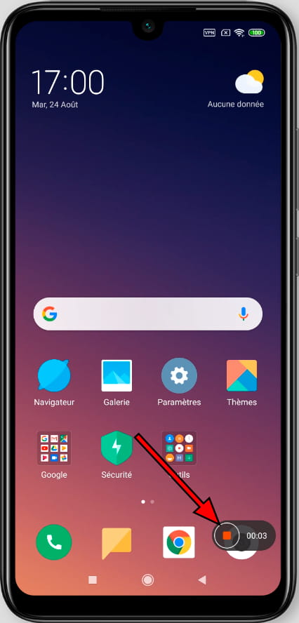 Arrêter l'enregistrement d'écran Redmi Note 7