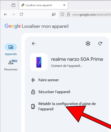 Effacer mon Tecno F1 à distance