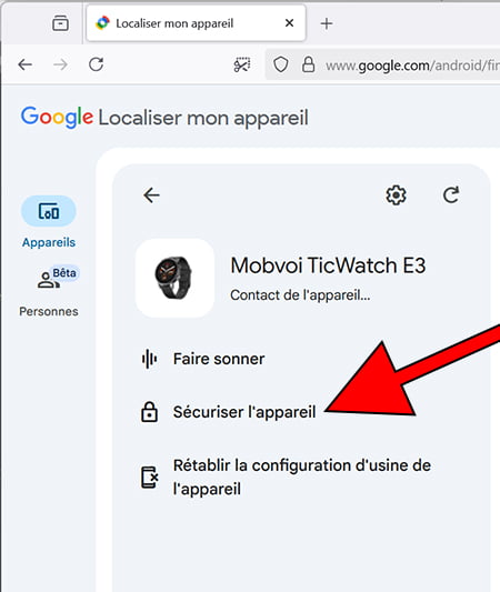 Verrouiller mon appareil Mobvoi Ticwatch Pro 2020