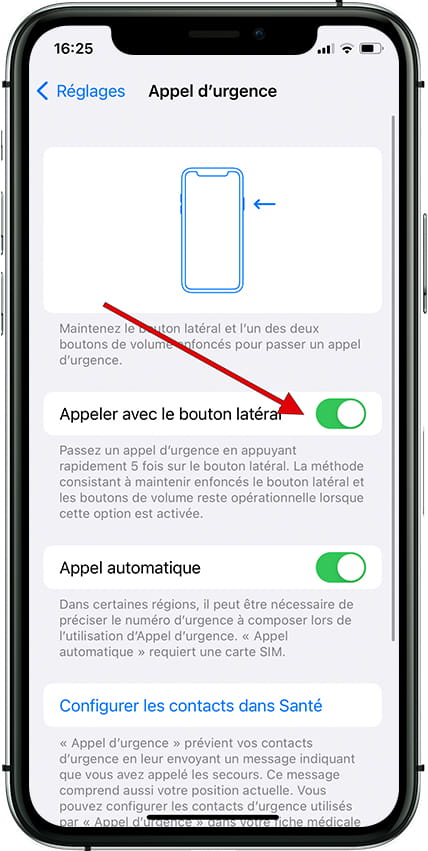Appel d'urgence avec bouton latéral iPhone 16 Pro Max